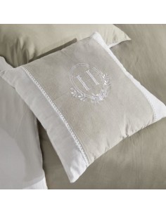 Coussin - TODAY - CHARME - Slub x Chambray x Broderie Berenice - 40 x 40 cm
