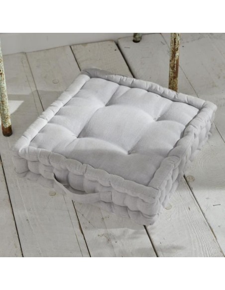 Coussin de sol - TODAY - CHARME - Slub x Chambray x Broderie Constance - 40 x 40 x 10 cm