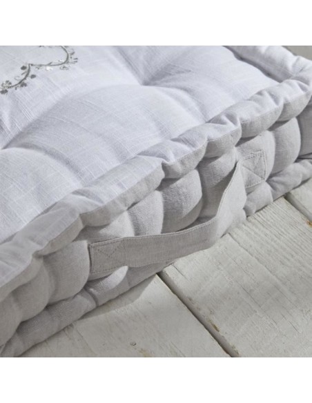 Coussin de sol - TODAY - CHARME - Slub x Chambray x Broderie Constance - 40 x 40 x 10 cm