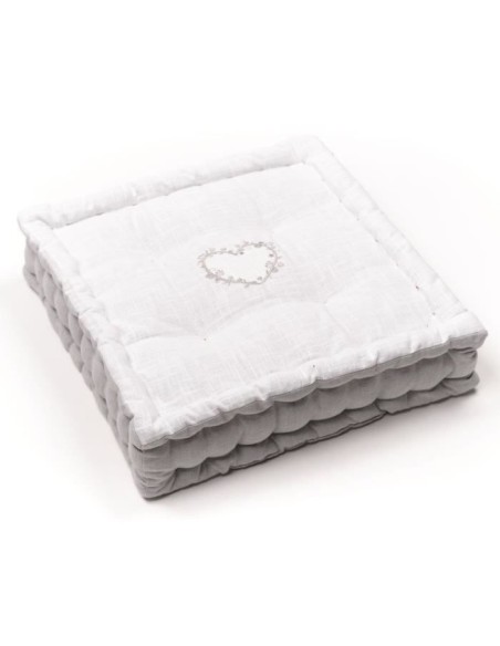 Coussin de sol - TODAY - CHARME - Slub x Chambray x Broderie Constance - 40 x 40 x 10 cm
