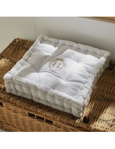 Coussin de sol - TODAY - CHARME - Slub x Chambray x Broderie Berenice - 40 x 40 x 10 cm
