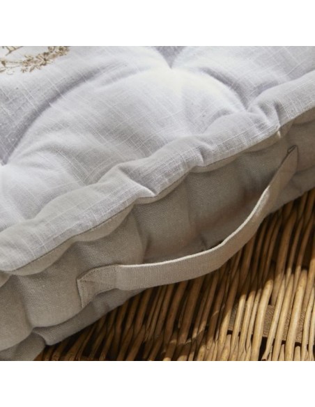 Coussin de sol - TODAY - CHARME - Slub x Chambray x Broderie Berenice - 40 x 40 x 10 cm
