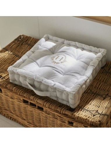 Coussin de sol - TODAY - CHARME - Slub x Chambray x Broderie Berenice - 40 x 40 x 10 cm