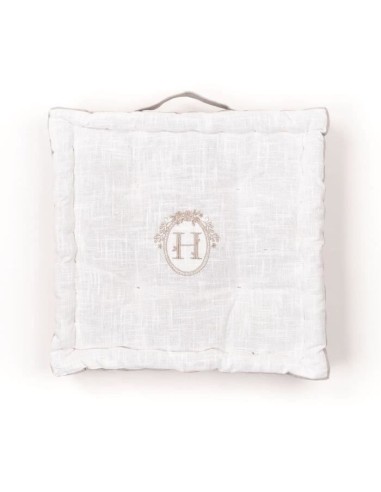 Coussin de sol - TODAY - CHARME - Slub x Chambray x Broderie Berenice - 40 x 40 x 10 cm