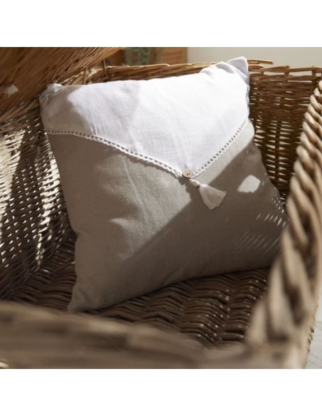 Coussin - TODAY - CHARME - Slub x Chambray x Pompon Berenice - 40 x 40 cm