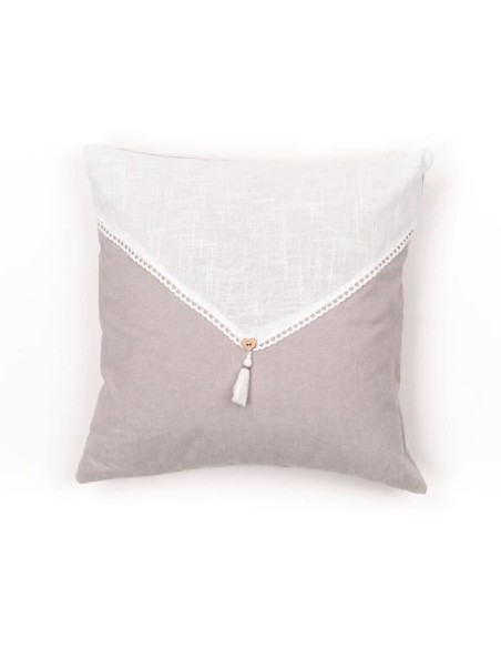 Coussin - TODAY - CHARME - Slub x Chambray x Pompon Berenice - 40 x 40 cm