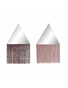 Miroir suspendu DKD Home Decor Bordeaux Rose clair Bois Métal Frange 33,5 x 1 x 54 cm (2 Unités)