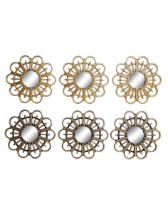 Ensemble de miroirs DKD Home Decor Scandi Verre Noir Doré polypropylène (25 x 2 x 25 cm) (2 Unités)