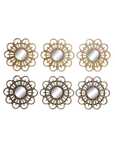Ensemble de miroirs DKD Home Decor Scandi Verre Noir Doré polypropylène (25 x 2 x 25 cm) (2 Unités)