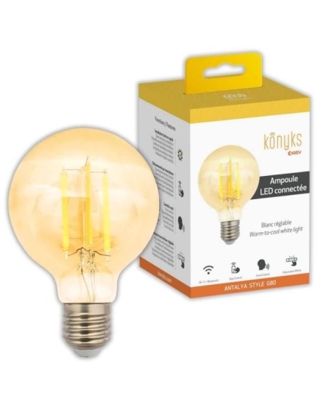 Ampoule Wi-Fi  BT, Blanc réglable, E27, 7W - Konyks Antalya Style G80-E27